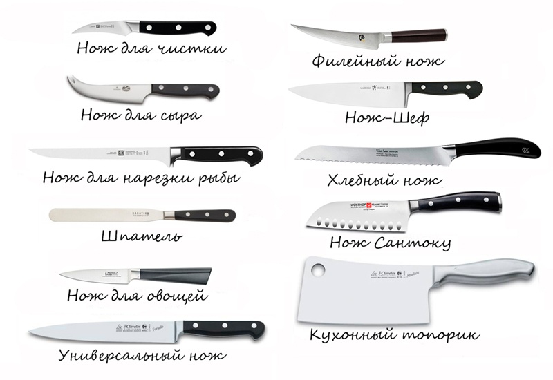 Какие бывают виды кухонных ножей и их назначение